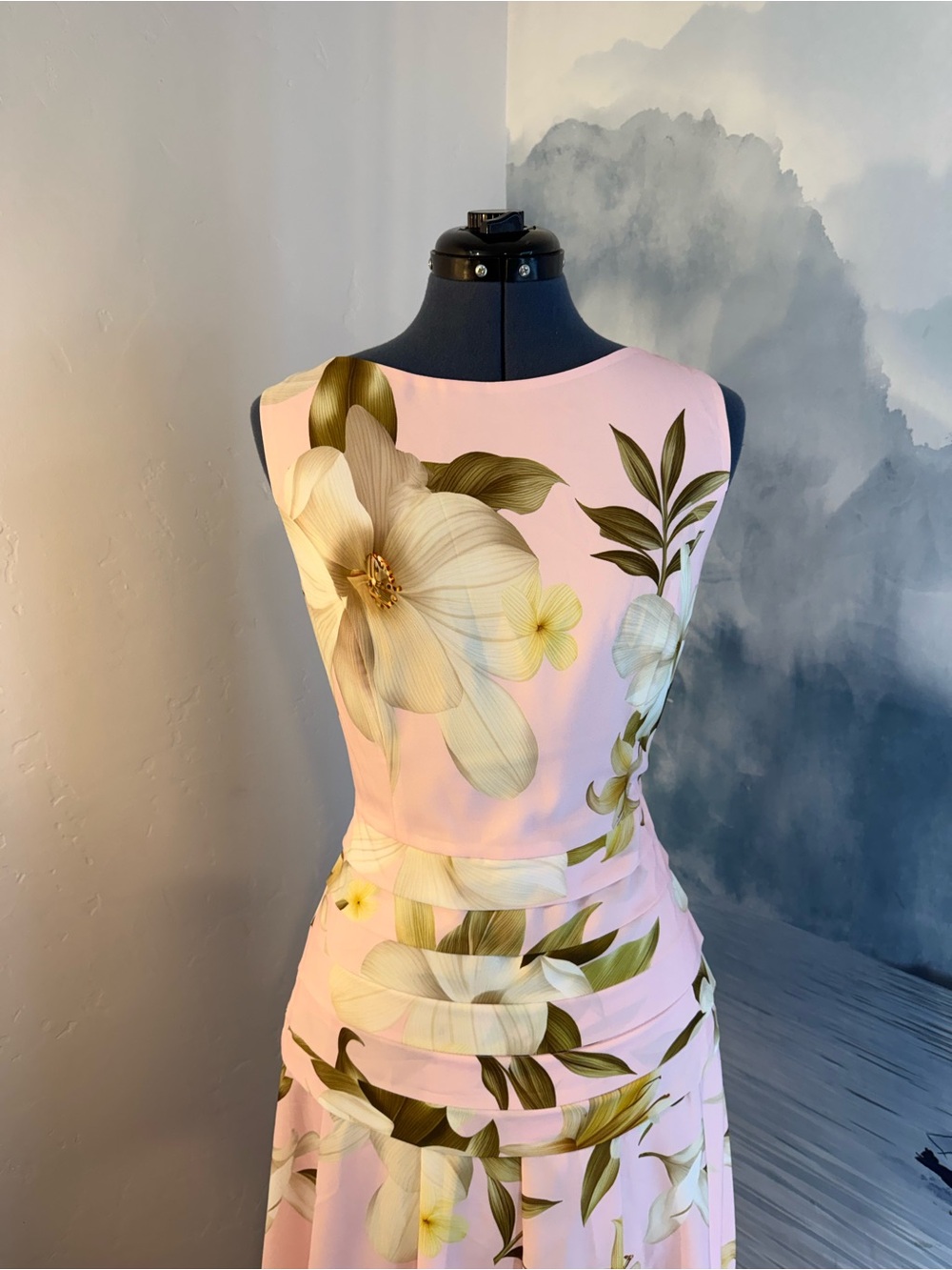 Sleeveless Pink Floral Maxi Dress with Pleated Waist #280 - Picture 3 of 8
